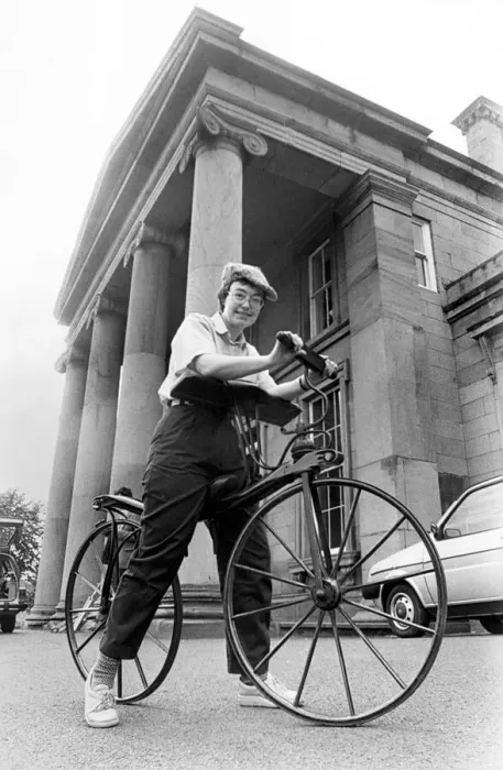 Framed Print : Dr. Helen Sinclair tries out the oldest bicycle on show at Monkwearmouth Museum Framed Print : Dr. Helen Sinclair tries out the oldest bicycle on show at Monkwearmouth Museum