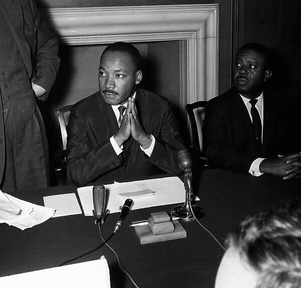 Dr Martin Luther King speaking at his press conference after sermon at St Pauls Cathed
