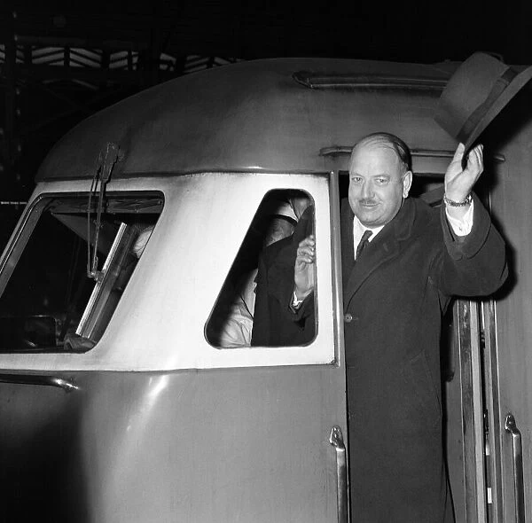 Dr Richard Beeching, Chairman of British Railways, Photo-call taking a ride on a diesel