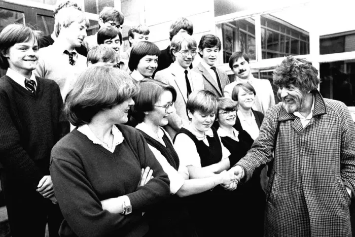 Framed Print : Former Dr Who actor Tom Baker at Heathfield Senior High School on 23rd November 1982 Framed Print : Former Dr Who actor Tom Baker at Heathfield Senior High School on 23rd November 1982