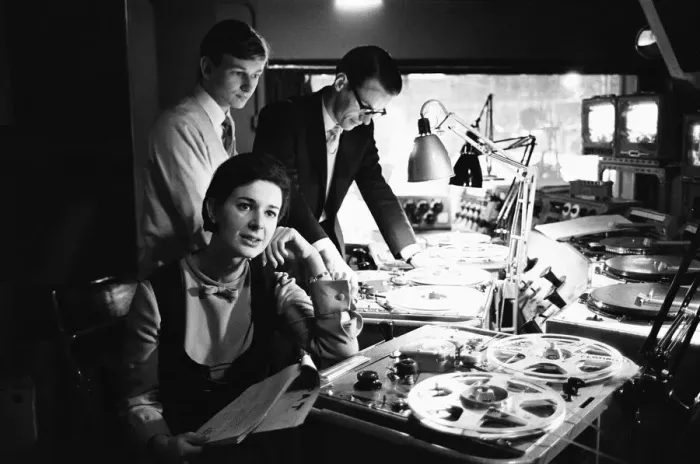 Framed Print : Dr Who producer Verity Lambert seen here in the control booth at the BBC TV Lime Grove