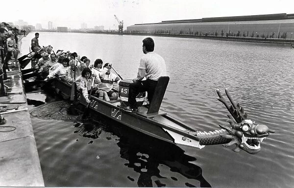 Dragon Boat racing at Atlantic Wharf, Cardiff. 1st October 1989