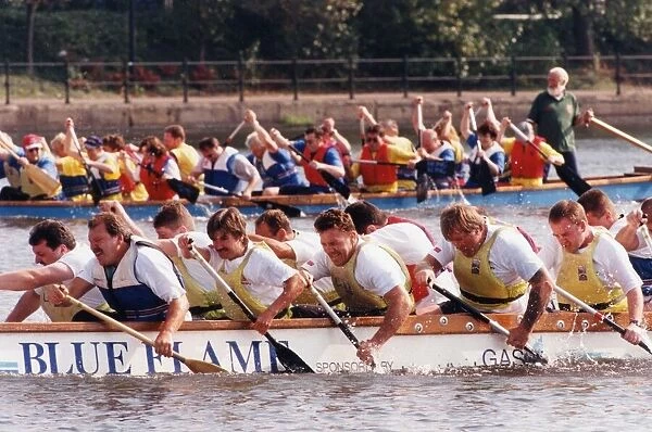Dragon Boat racing, at the Wharf, Cardiff. Picture shows the team from the Three Brewers