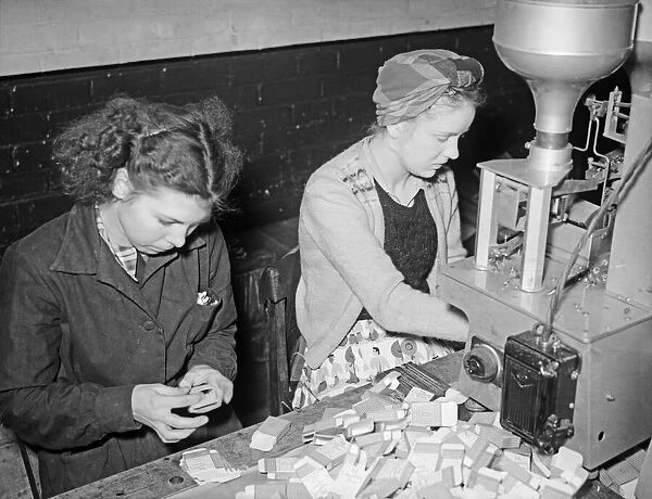 Drawing pin manufacture at Fisco Co Limited in Aberdare, Wales. 10th November 1949