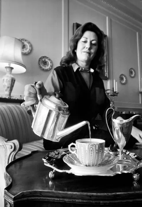 Framed Print : Drink Tea: A lady from high society shows how she makes her idea of a Perfect Cup of Tea