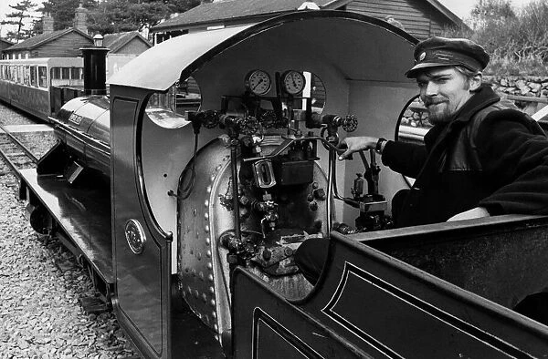 Driver George Staniforth on the footplate of the River Irt at Ravenglass Station on 29th