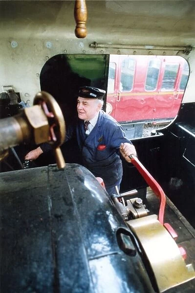 Driver John Maughan at the controls of one of the locomotives at the Stephenson Railway