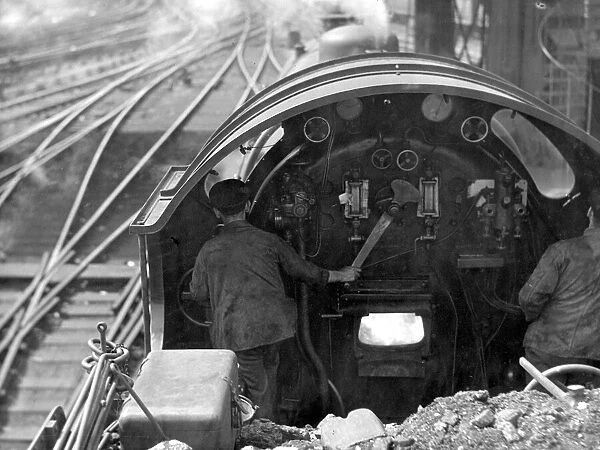 Driver and his mate in the Footplate of a Locomotive. c. 1950. English Railways