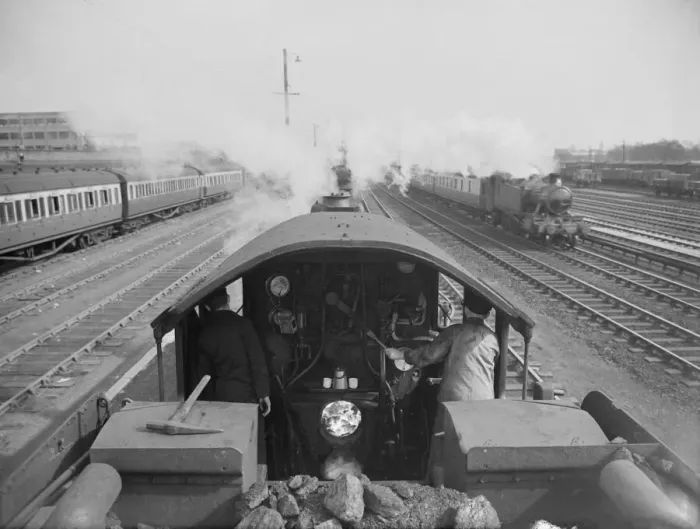 Framed Print : Driver and Stoker Steam Engine Reg Deacon and Fred Phillipson working as a team