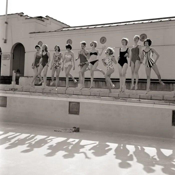 Framed Print : No Drop of Water March 1961 Top ten in the hit parade of sunshine fashions - models