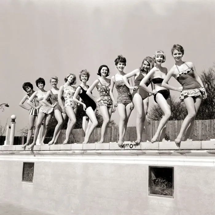 Framed Print : No Drop of Water March 1961 Top ten in the hit parade of sunshine fashions - models