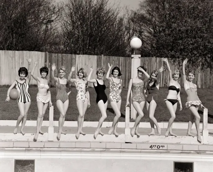 Framed Print : No Drop of Water March 1961 Top ten in the hit parade of sunshine fashions - models Framed Print : No Drop of Water March 1961 Top ten in the hit parade of sunshine fashions - models