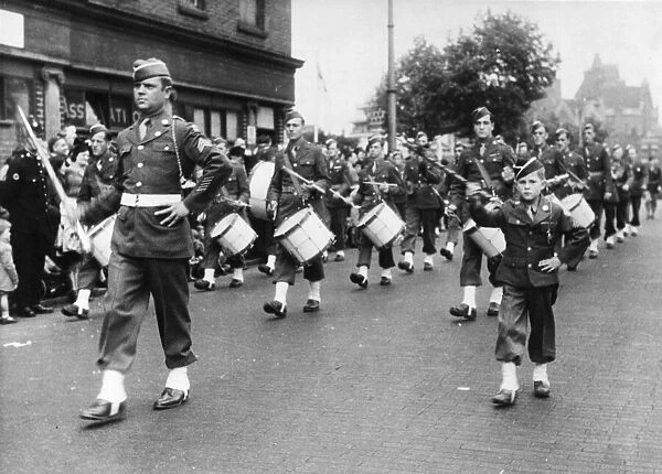 A drum major parade through Birmingham. It is unknown what regiment the drum
