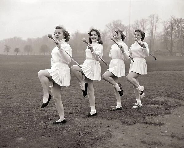 US Drum Majorettes seen here in trainning before they perform at the US grid iron