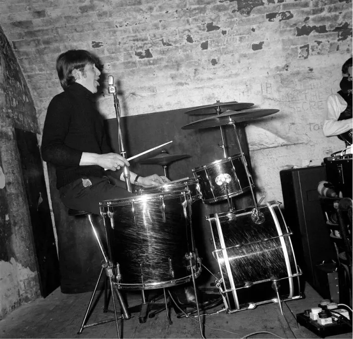 Framed Print : The drummer of The Kinsleys Dave Preston at the Cavern Club, in Matthew Street