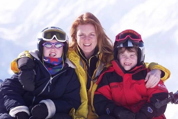 Duchess of York with daughters Princess Eugenie and Princess Beatrice at the Swiss Ski