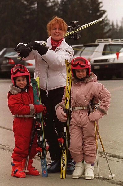 Duchess Of York Sarah Ferguson skiing in Switzerland with Princess Eugenie