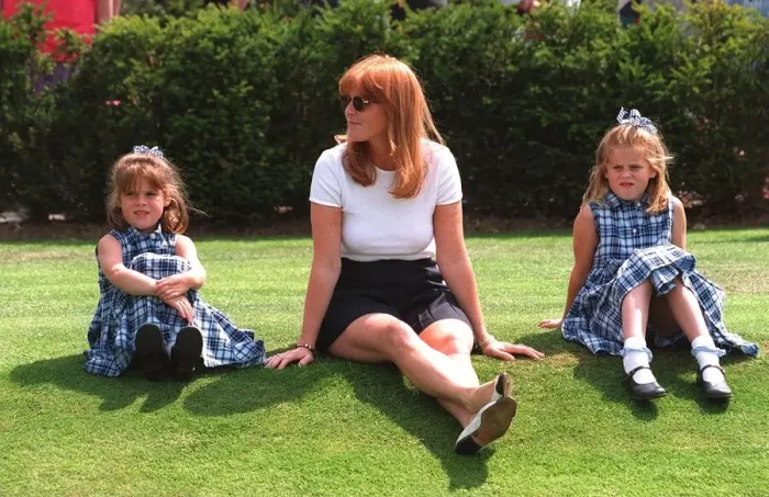 Framed Print : Duchess of York sits on the grass with Princess Eiugenie Framed Print : Duchess of York sits on the grass with Princess Eiugenie