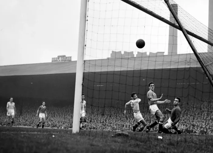 Framed Print : Dugdale the Villa centre-half fails to clear with a header and scores Man utd Framed Print : Dugdale the Villa centre-half fails to clear with a header and scores Man utd