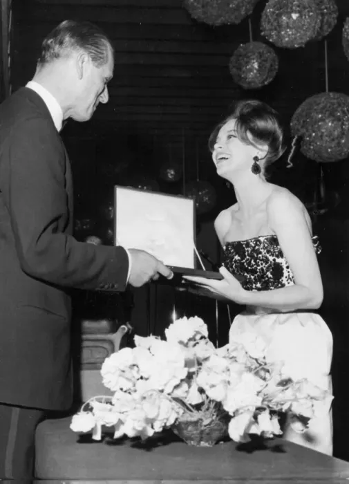 Framed Print : Duke Of Edinburgh. Leslie Caron receiving a Variety Club award from Prince Philip - May