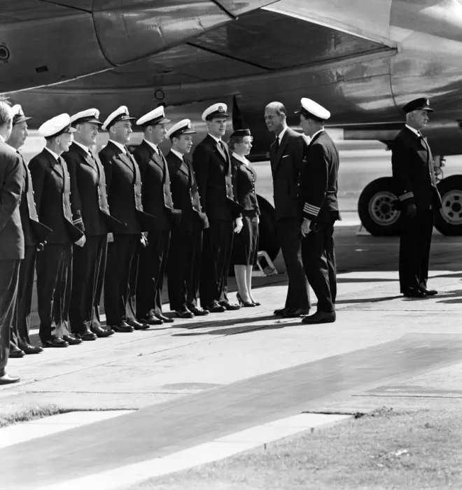 Framed Print : The Duke of Edinburgh at London Airport after returning from his trip round the world