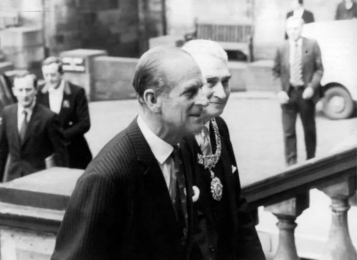 Framed Print : The Duke of Edinburgh. Prince Philip arrives at Edinburgh university with the Lord Framed Print : The Duke of Edinburgh. Prince Philip arrives at Edinburgh university with the Lord