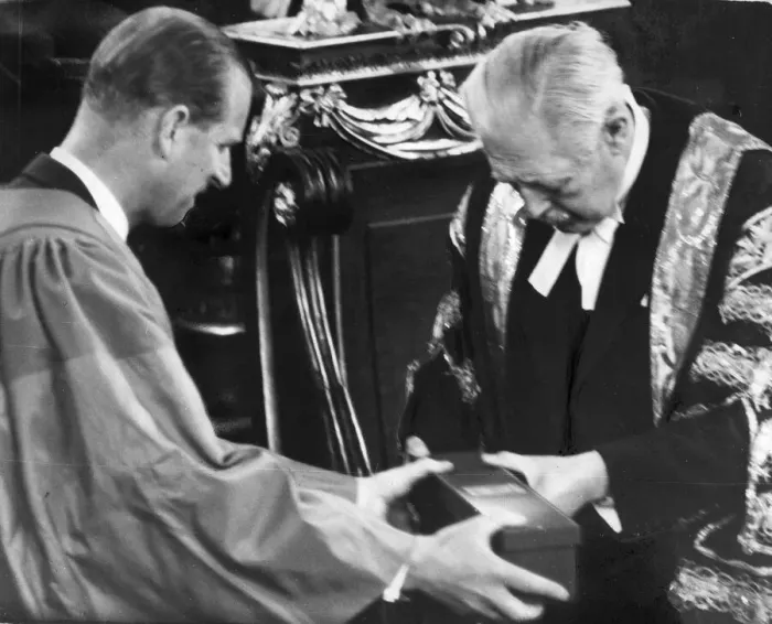 Framed Print : The Duke of Edinburgh. Prince Philip receives his doctor of civil law scroll from Oxford