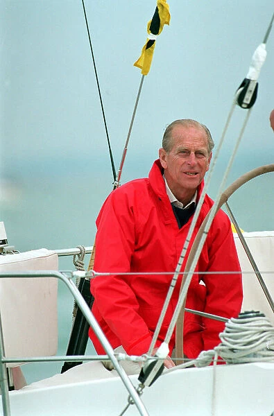 The Duke of Edinburgh, Prince Philip sailing during Cowes week. August 1991