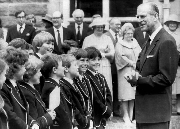 The Duke of Edinburgh. Prince Philip with school children of Morrison