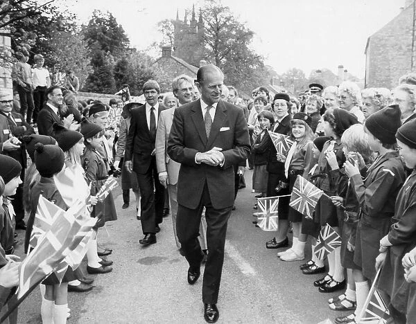 The Duke of Edinburgh. Prince Philip talks to Brownies in Derbyshire. May1984