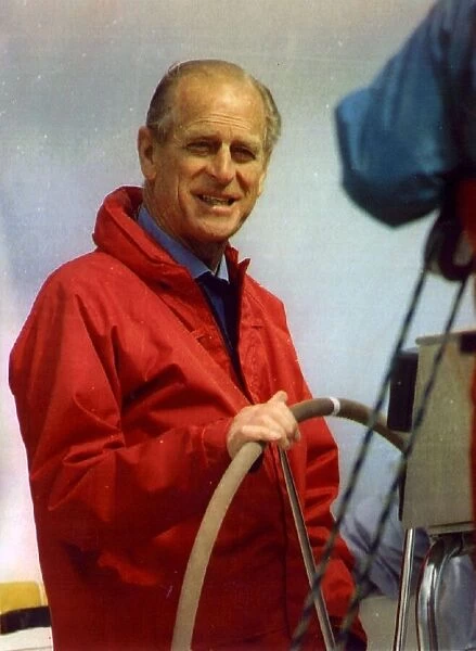The Duke of Edinburgh sailing at Cowes week. July 1993