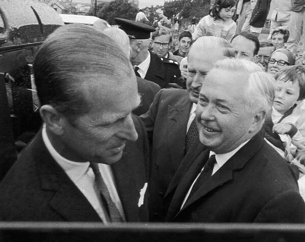 The Duke of Edinburgh seen here chatting with Labour Leader Harold Wilson outside his