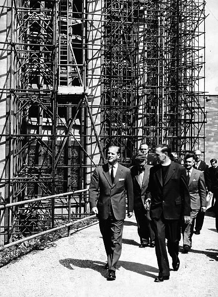 The Duke of Edinburgh walking around Coventry Cathedral with the Provost. 15th July 1960