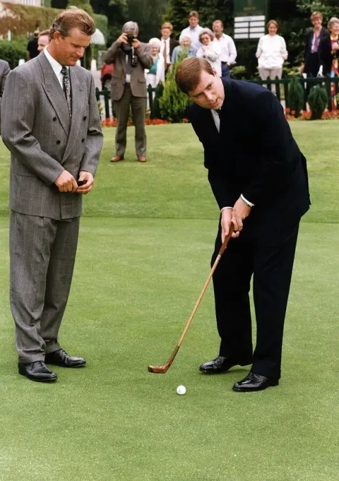Framed Print : Duke Of York playing Golf with an Antique Set of Clubs presented to him at Wentworth by Framed Print : Duke Of York playing Golf with an Antique Set of Clubs presented to him at Wentworth by