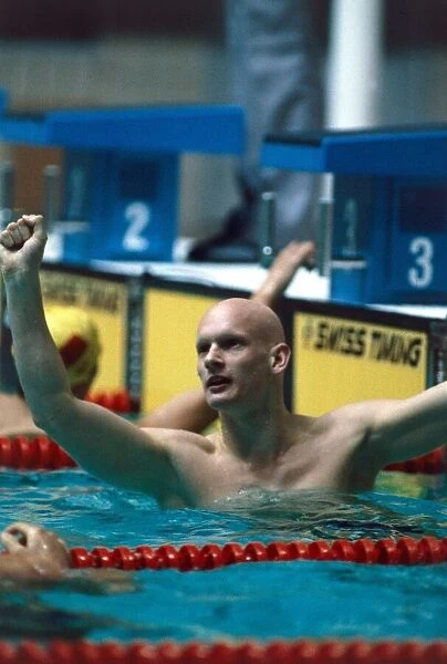 Duncan Goodhew Swimmer celebrates after winning 100m breastroke gold at the Moscow