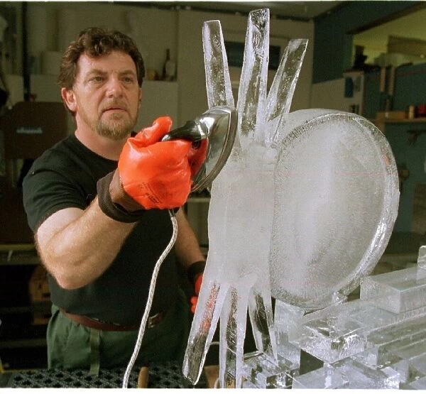Duncan Hamilton Ice Sculptor August 1999, at work on a piece for a Eclipse party to be