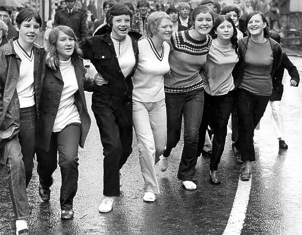 Durham Miners Gala - A group of young girls enjoy the rally