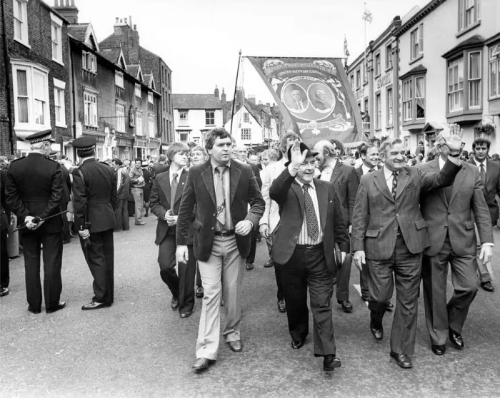 Framed Print : Durham Miners Gala - Joe Gormley leads the South Hetton Lodge Group Framed Print : Durham Miners Gala - Joe Gormley leads the South Hetton Lodge Group