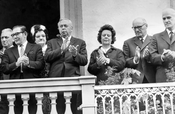 Framed Print : Durham Miners Gala - Mr and Mrs Harold Wilson watch the gala pass by