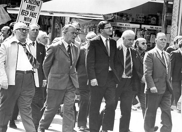Durham Miners Gala - Pensioners march along Binthorpe Road during the rally