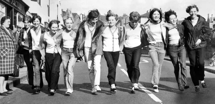 Framed Print : Durham Miners Gala - Young girls from Trimdon and Blackhall link up arm-in-arm across Framed Print : Durham Miners Gala - Young girls from Trimdon and Blackhall link up arm-in-arm across