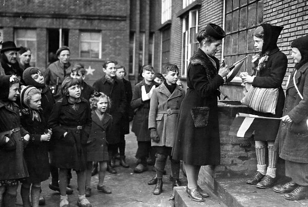 Dutch children who are to travel to Coventry. February 1945