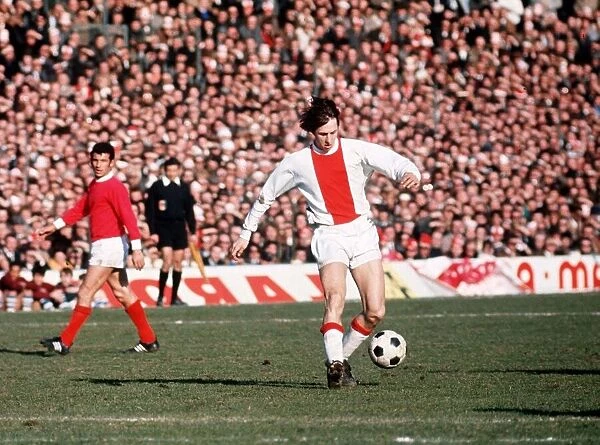 Dutch football star Johan Cruff of Ajax Amsterdam on the ball February 1972