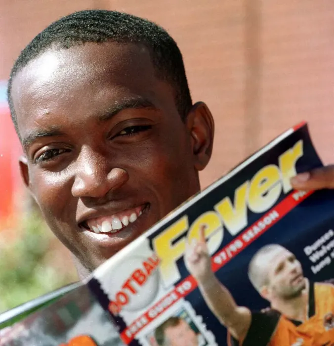 Framed Print : Dwight Yorke Aston Villa Football Player July 1997 Pictured holding Football