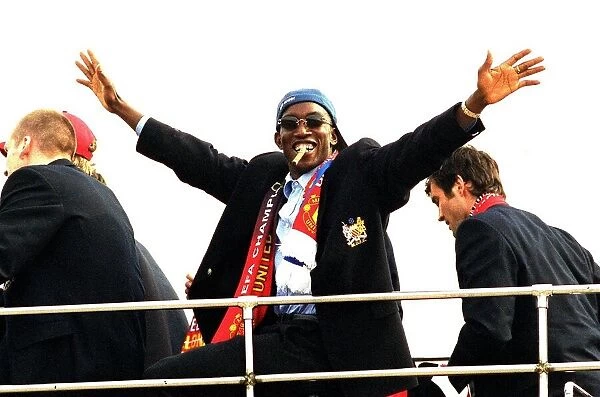 Dwight Yorke, Manchester United football player, enjoys open top bus parade in Manchester