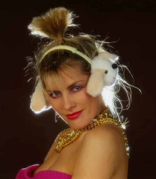 Framed Print : Ear muff fashion November 1985 Model wears dog muffs
