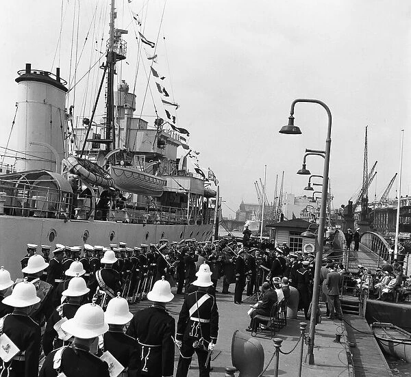 Earl Mounbatten at the ceremony to hand over the warship HMS Marriner to the Burmese Navy