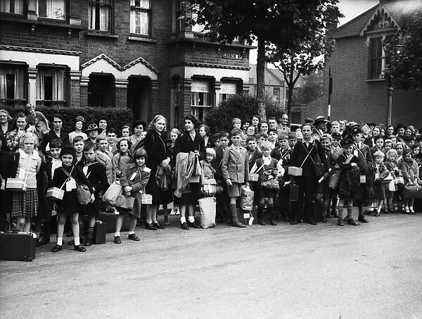 East End schoolchildren wait for evacuation to the country. 2nd September 1939