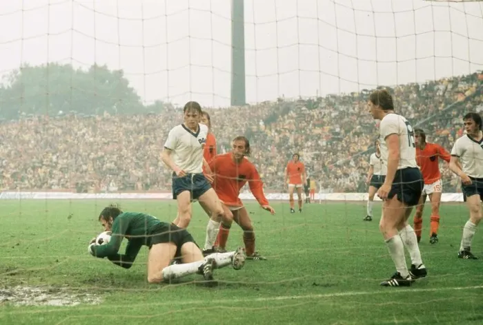 Framed Print : East Germany v Holland World Cup 1974 football Croy goalkeeper on ground Framed Print : East Germany v Holland World Cup 1974 football Croy goalkeeper on ground