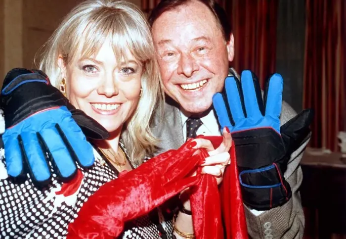 Framed Print : Eastenders actress Wendy Richard who plays Pauline Fowler poses with Bill Treacher who
